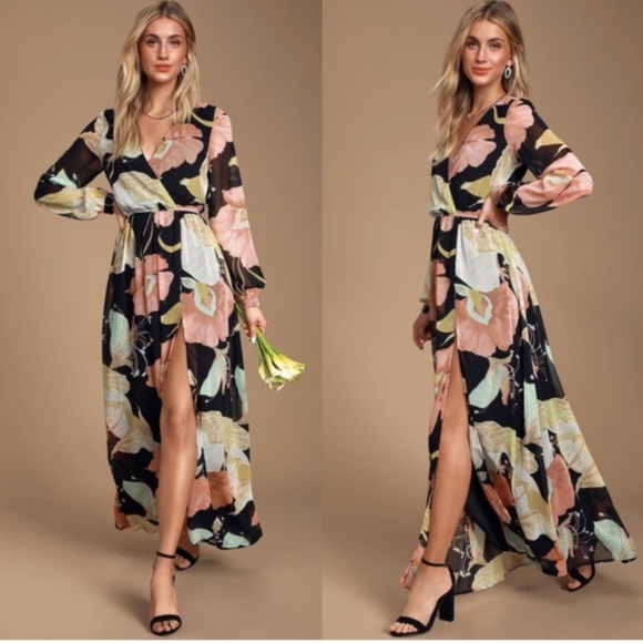 Lulus Dresses & Skirts - Lulu's wondrous water lilies black floral print maxi dress nwt sz S